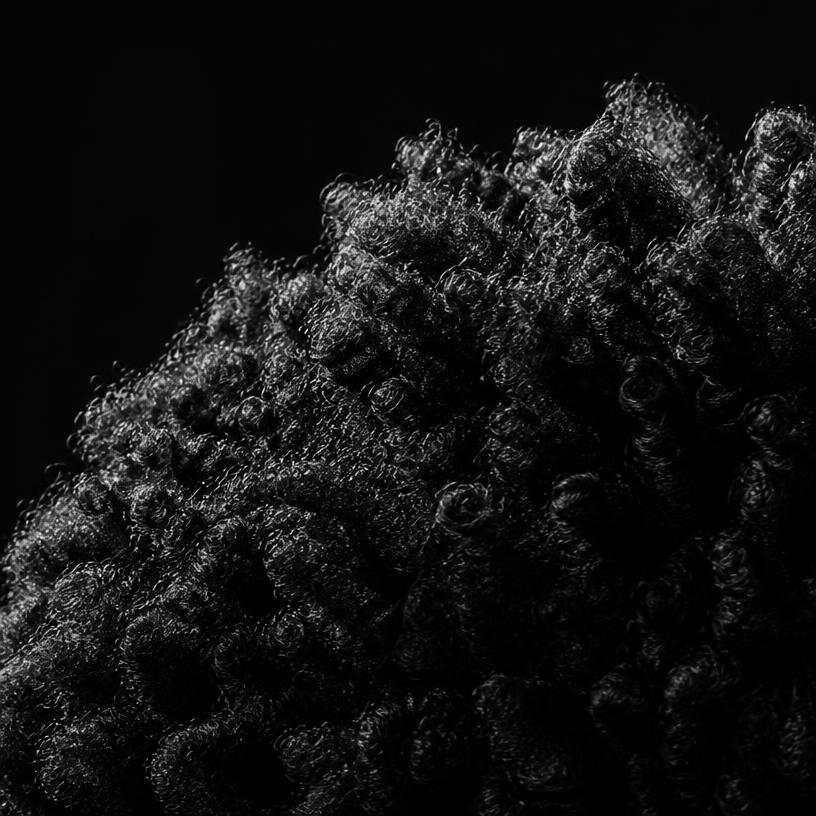Macro studio photograph of type 4B hair texture